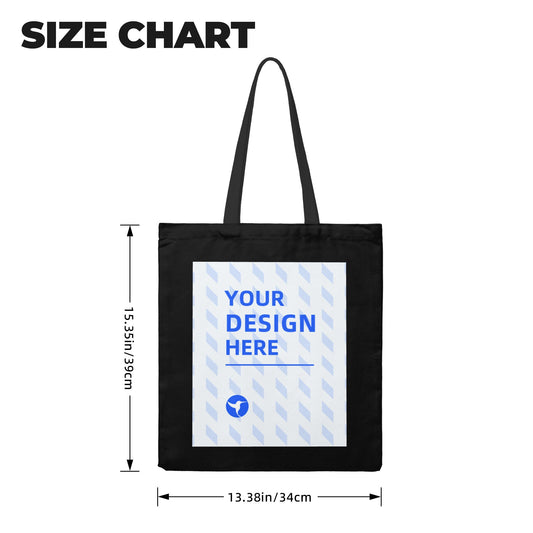 Custom One-Sided Black Canvas Tote Bag with Your Logo - Personalized Double-Sided Grocery Bag - Custom DTF Front Print Shoulder Bag