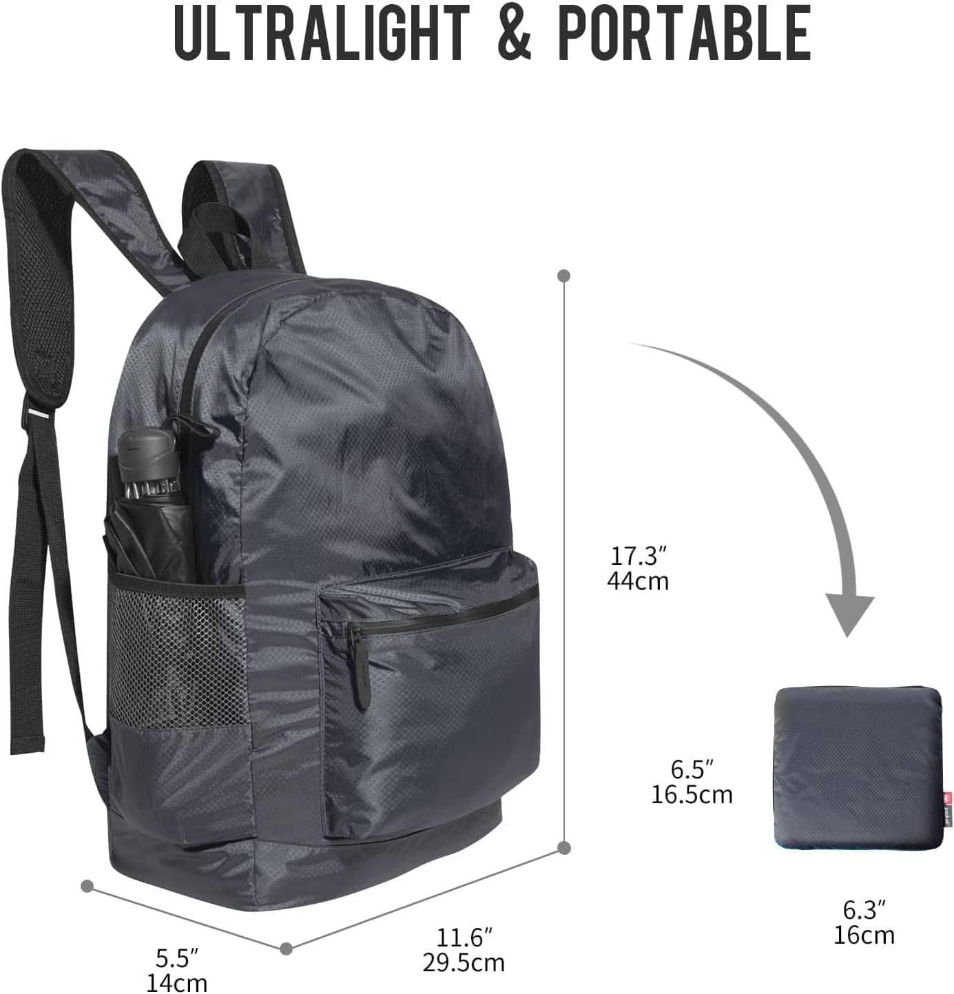 Custom Packable Backpack with Your Logo - Personalized Lightweight Foldable Daypack - Custom DTF Print Hiking & Travel Backpack