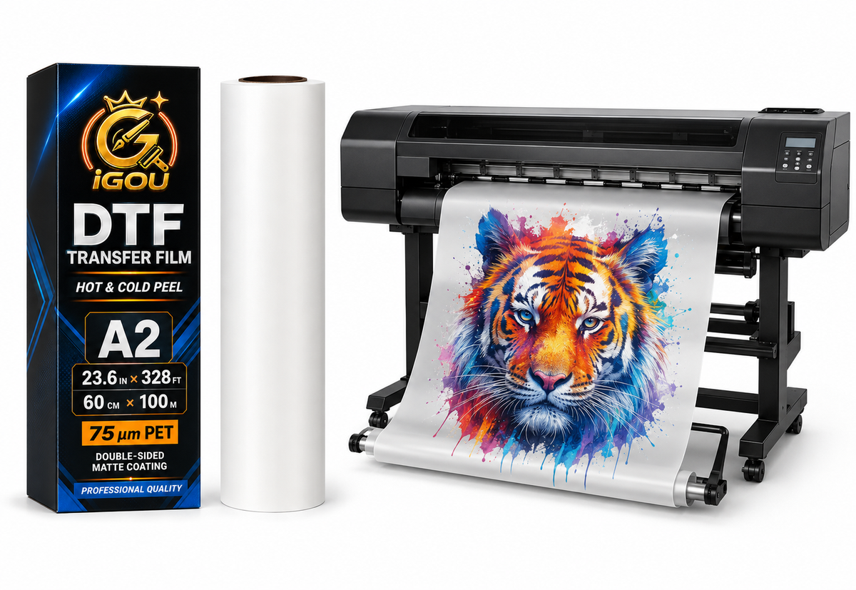 Premium DTF Transfer Film - Double Sided Matte PET Film for Direct Transfer Film Printing - Clear Print, High Ink Absorption & Easy Peel (A3 / A4 / 24" Roll)