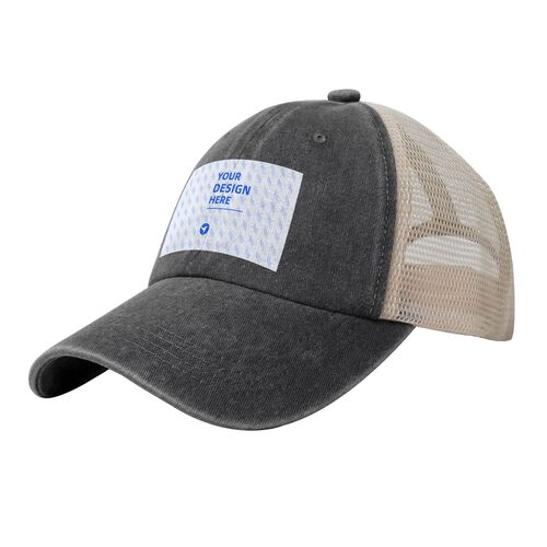 Custom Washed Denim Trucker Hat with Your Logo - Personalized Mesh Back Baseball Cap - Custom DTF Print Graphic Cap for Men & Women