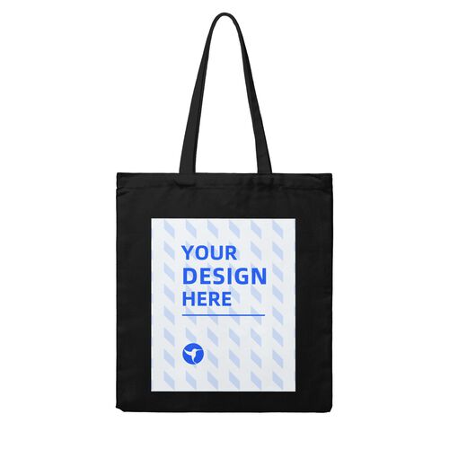 Custom One-Sided Black Canvas Tote Bag with Your Logo - Personalized Double-Sided Grocery Bag - Custom DTF Front Print Shoulder Bag