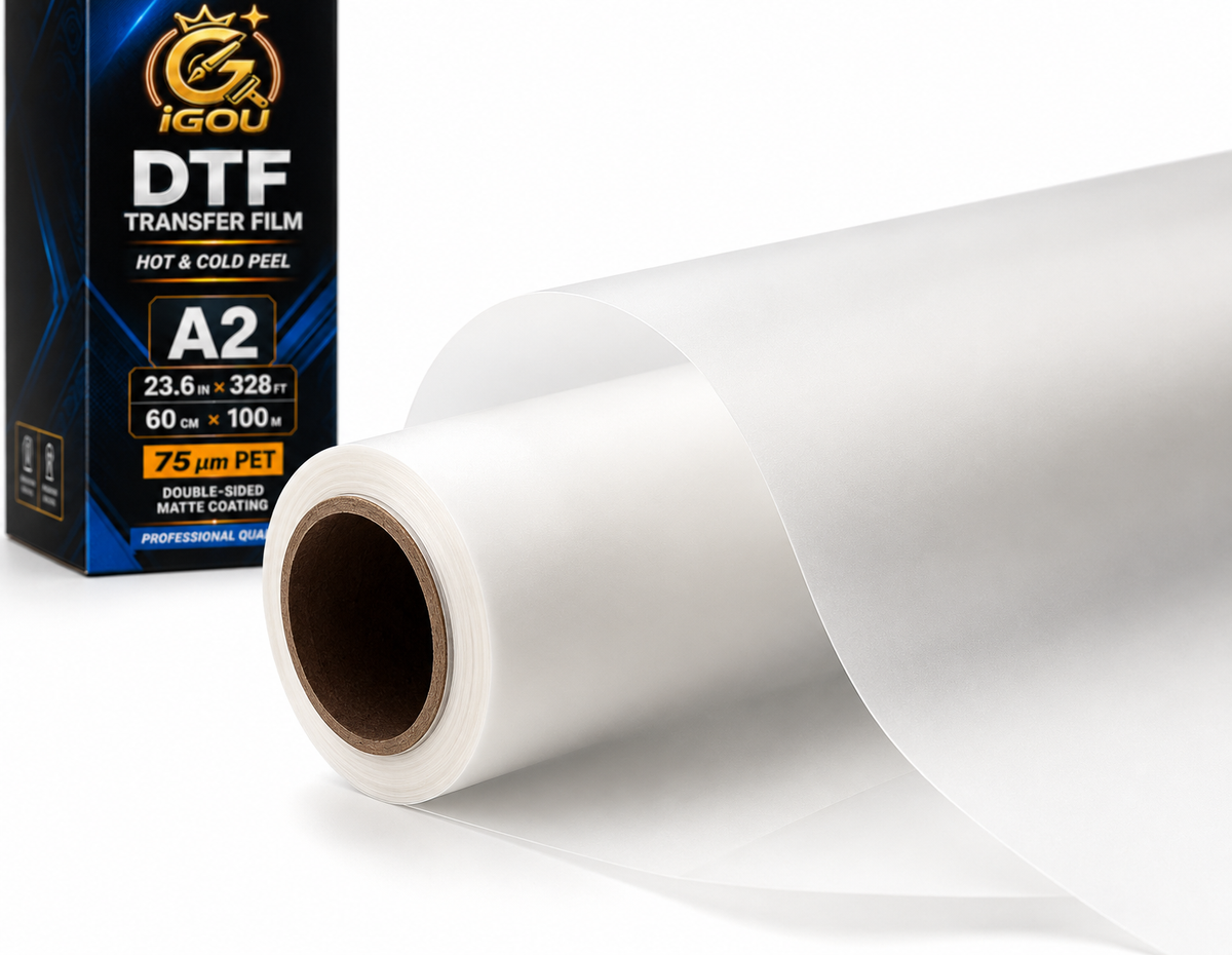 Premium DTF Transfer Film - Double Sided Matte PET Film for Direct Transfer Film Printing - Clear Print, High Ink Absorption & Easy Peel (A3 / A4 / 24" Roll)