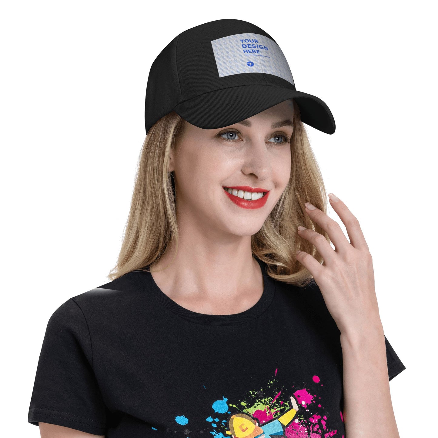 Custom Black Dad Hat with Your Logo - Personalized Curved Brim Baseball Cap - Custom DTF Print Graphic Cap for Men & Women
