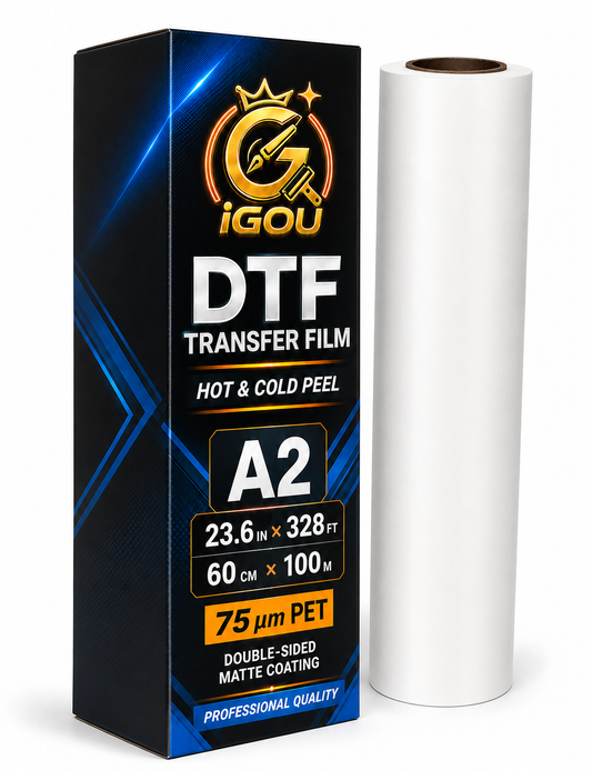 Premium DTF Transfer Film - Double Sided Matte PET Film for Direct Transfer Film Printing - Clear Print, High Ink Absorption & Easy Peel (A3 / A4 / 24" Roll)