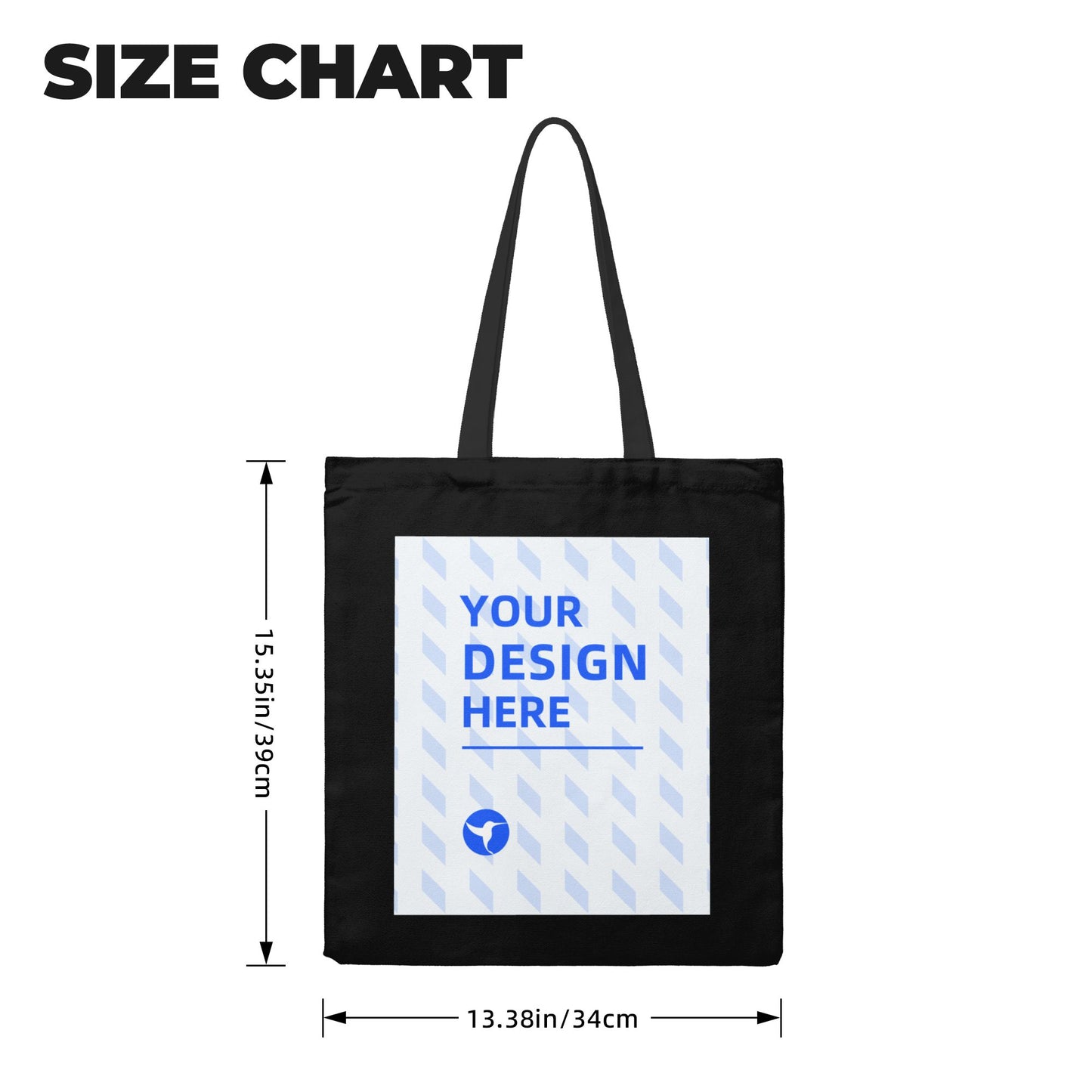 Custom One-Sided Black Canvas Tote Bag with Your Logo - Personalized Double-Sided Grocery Bag - Custom DTF Front Print Shoulder Bag