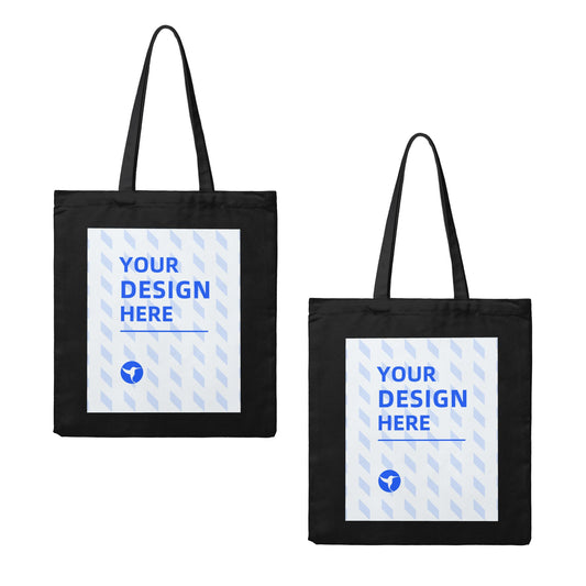 Custom One-Sided Black Canvas Tote Bag with Your Logo - Personalized Double-Sided Grocery Bag - Custom DTF Front Print Shoulder Bag