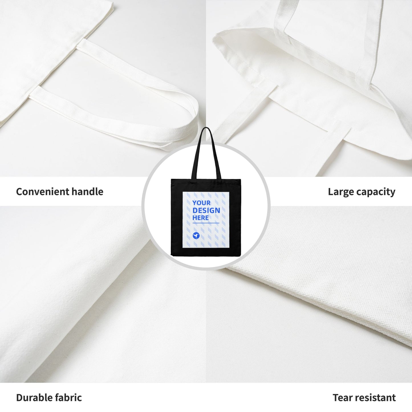 Custom One-Sided Black Canvas Tote Bag with Your Logo - Personalized Double-Sided Grocery Bag - Custom DTF Front Print Shoulder Bag