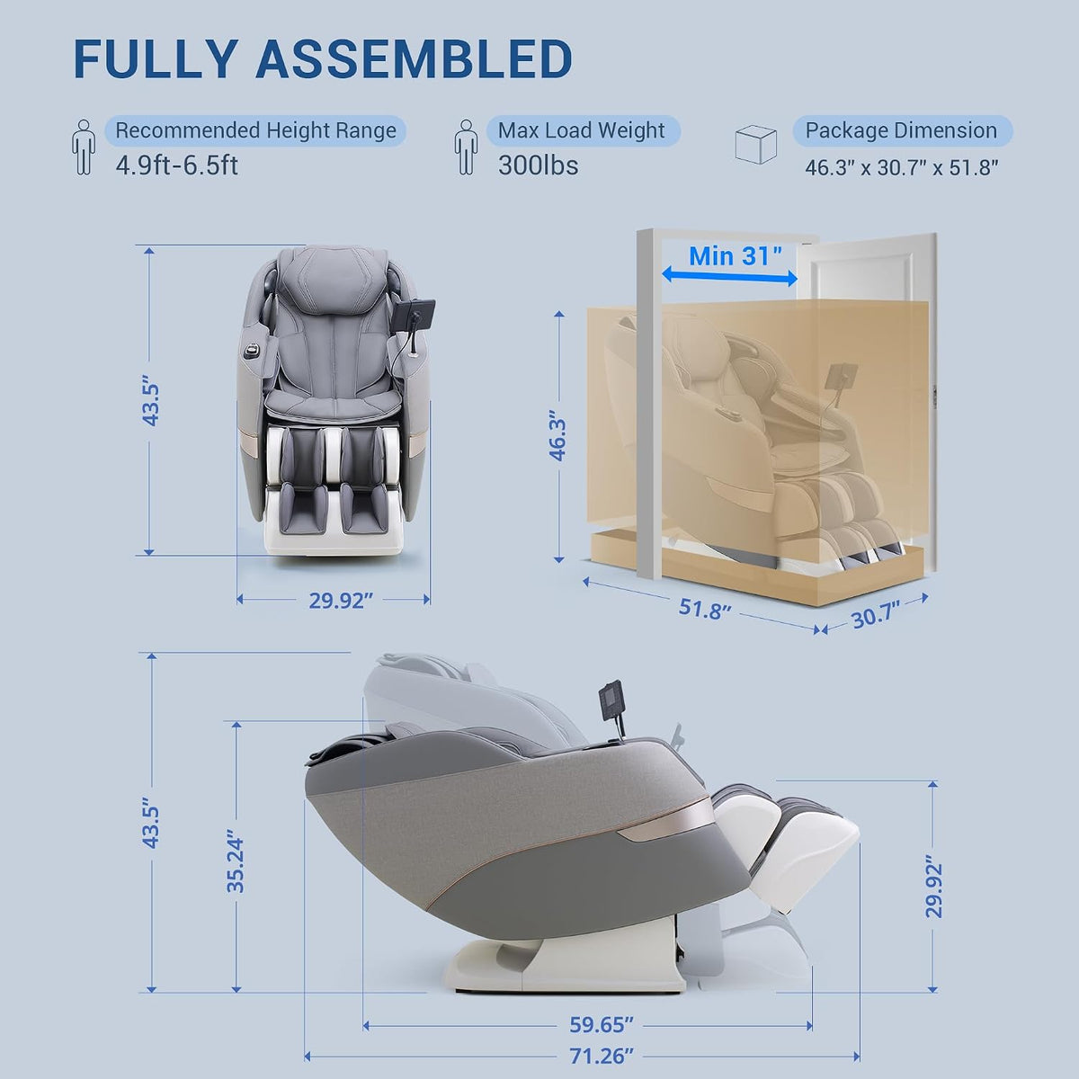 4D Massage Chair Full Body, 170° Flexible SL Track Shiatsu Massage Chairs with Zero Gravity, Bluetooth Speaker, Airbags & Heating, MC1650