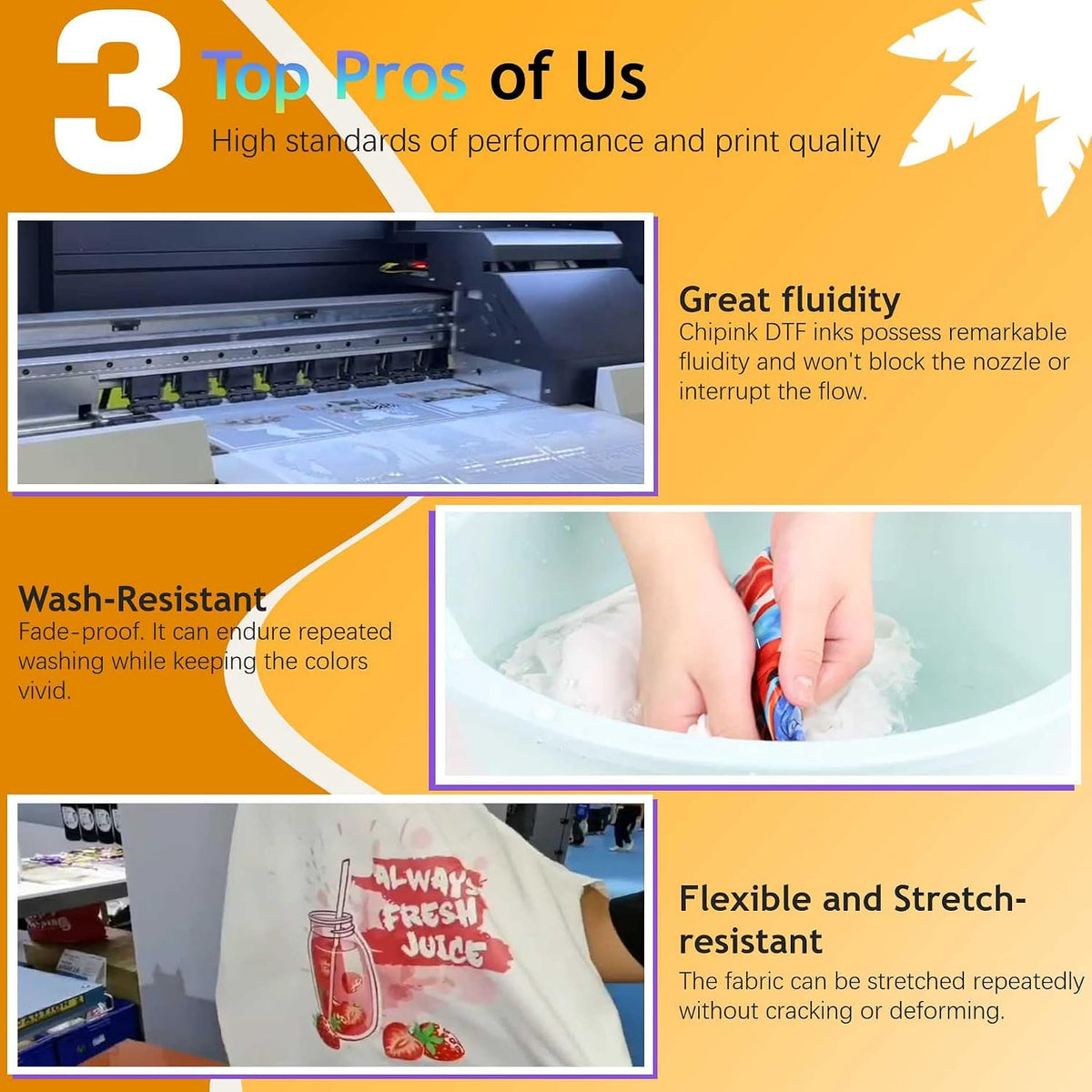 Premium DTF Ink Refill Bottles - High Saturation Water-Based Textile Ink for Direct Transfer Film Printers - White, CMYK Set for A3 A4 DTF Desktop & Industrial Printers