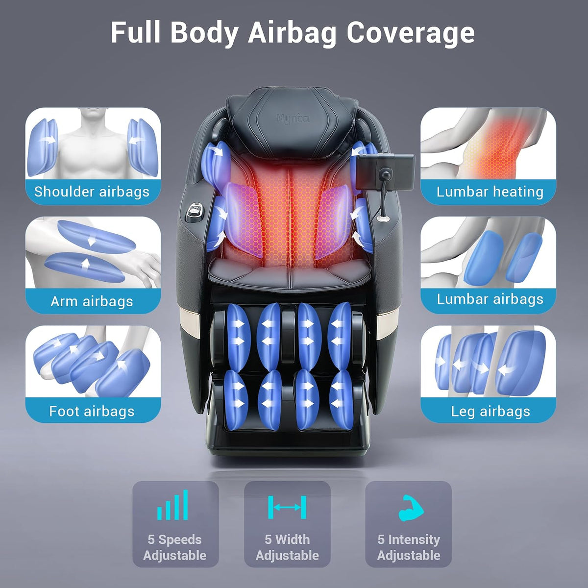 4D Massage Chair Full Body, 170° Flexible SL Track Shiatsu Massage Chairs with Zero Gravity, Bluetooth Speaker, Airbags & Heating, MC1650
