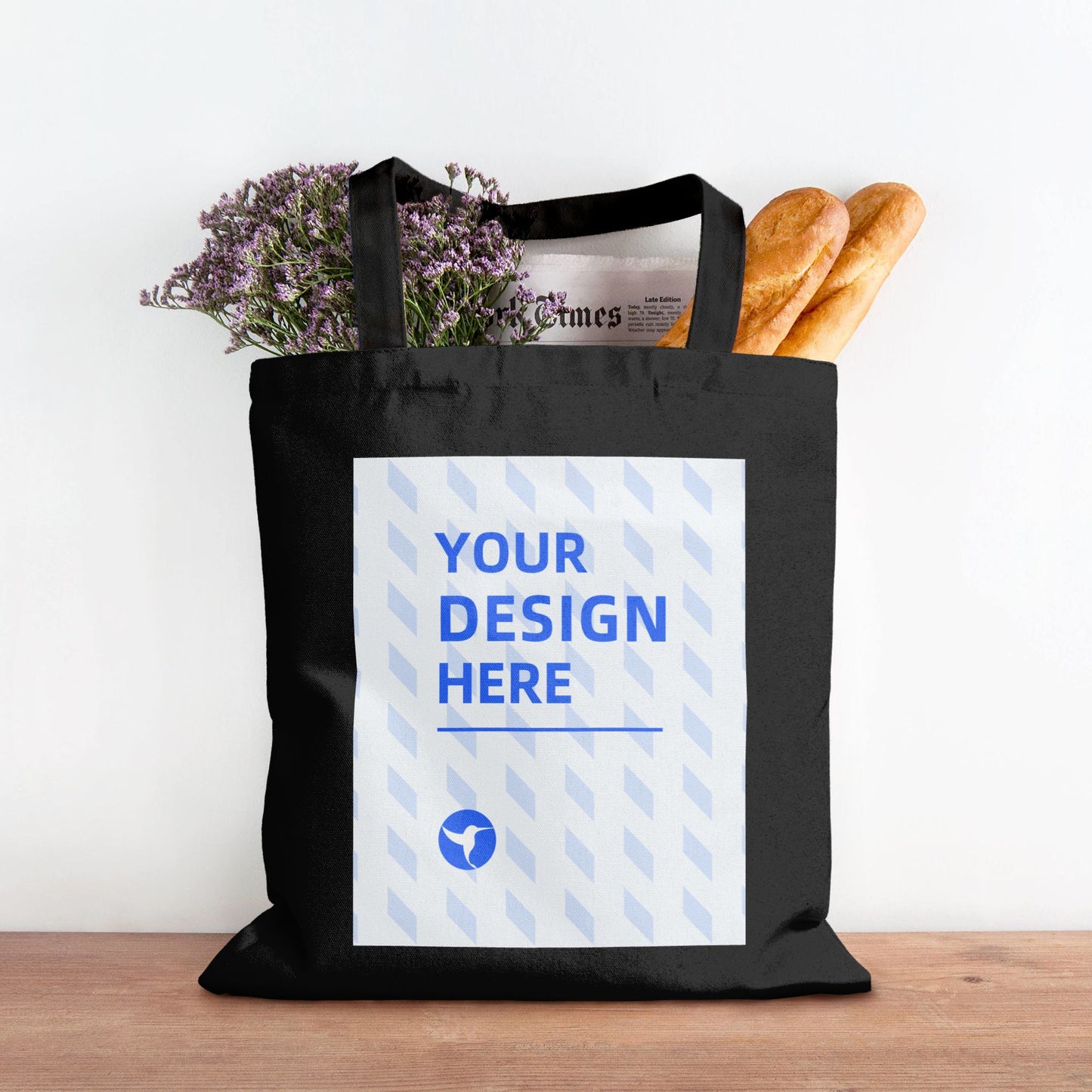Custom One-Sided Black Canvas Tote Bag with Your Logo - Personalized Double-Sided Grocery Bag - Custom DTF Front Print Shoulder Bag
