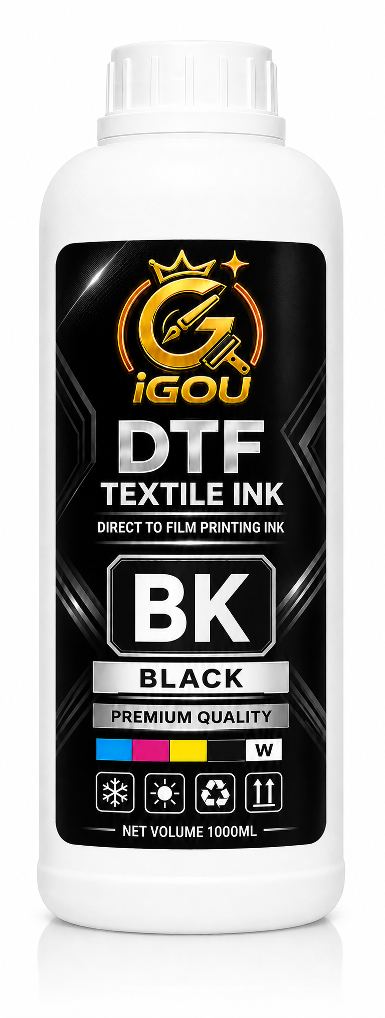 Premium DTF Ink Refill Bottles - High Saturation Water-Based Textile Ink for Direct Transfer Film Printers - White, CMYK Set for A3 A4 DTF Desktop & Industrial Printers