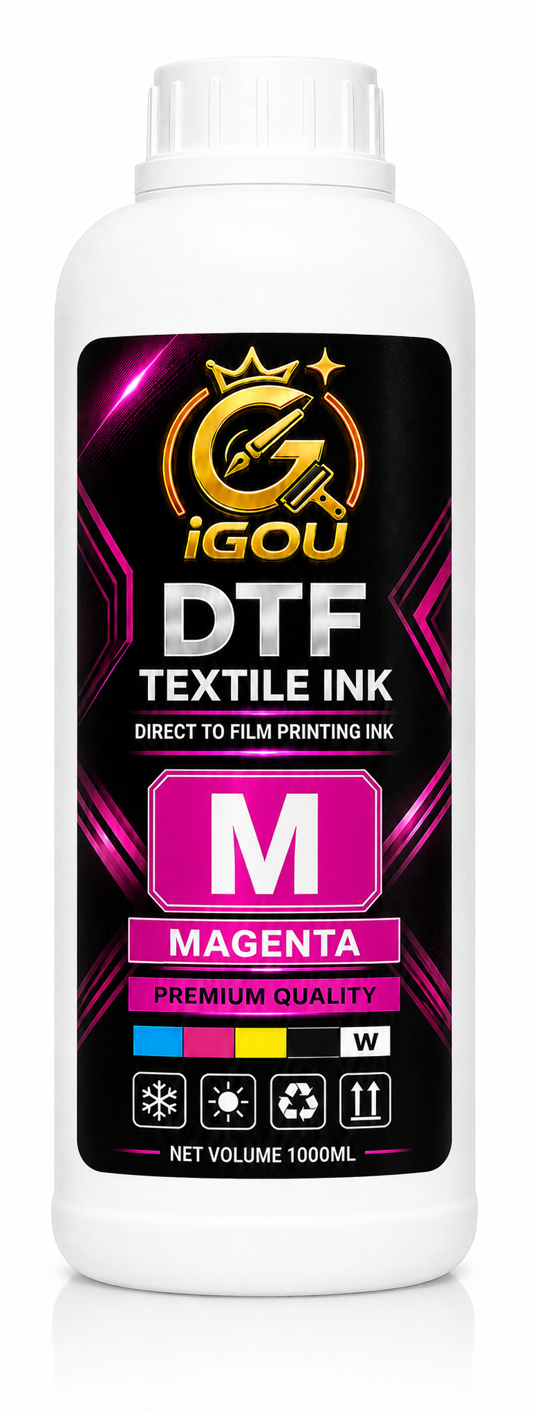 Premium DTF Ink Refill Bottles - High Saturation Water-Based Textile Ink for Direct Transfer Film Printers - White, CMYK Set for A3 A4 DTF Desktop & Industrial Printers