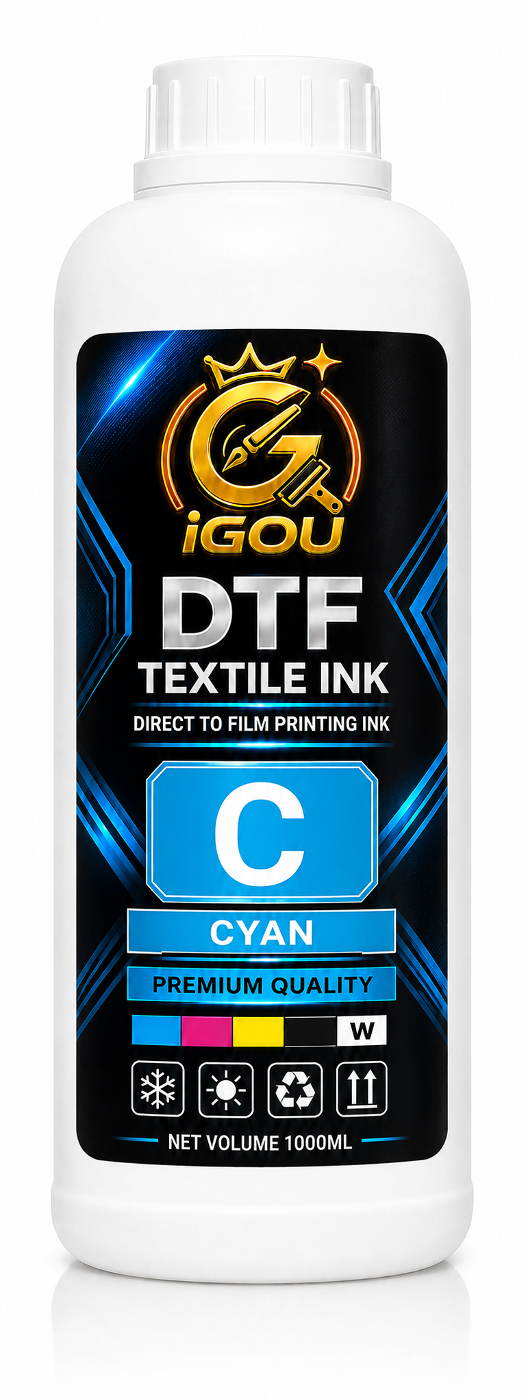 Premium DTF Ink Refill Bottles - High Saturation Water-Based Textile Ink for Direct Transfer Film Printers - White, CMYK Set for A3 A4 DTF Desktop & Industrial Printers