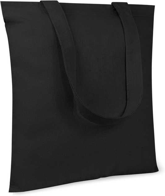 Custom One-Sided Black Canvas Tote Bag with Your Logo - Personalized Single-Sided Grocery Bag - Custom DTF Front Print Shoulder Bag