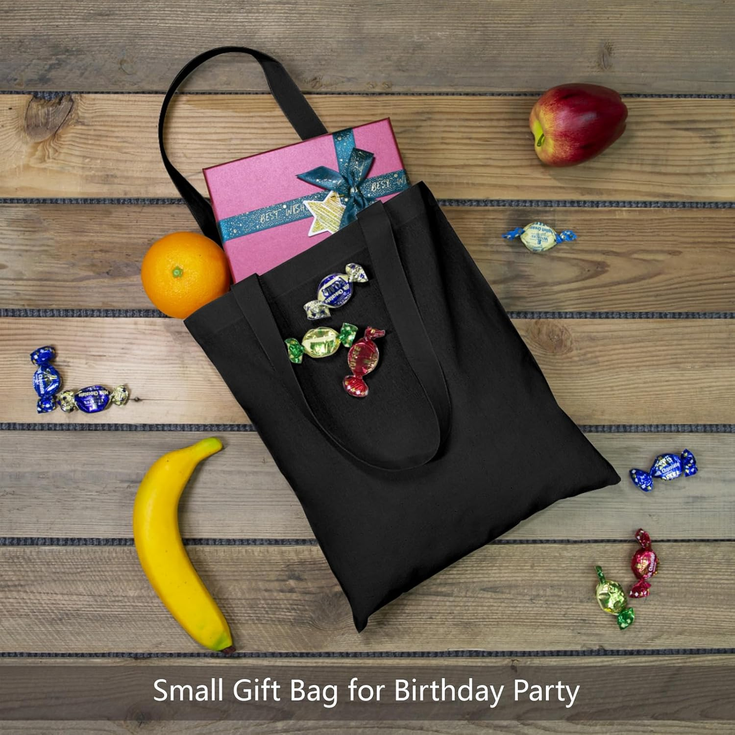 Custom One-Sided Black Canvas Tote Bag with Your Logo - Personalized Single-Sided Grocery Bag - Custom DTF Front Print Shoulder Bag