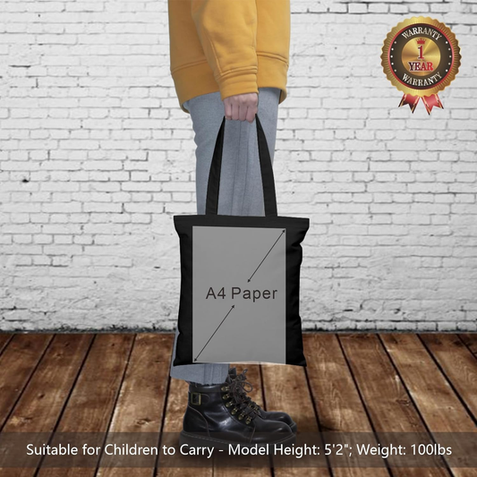 Custom One-Sided Black Canvas Tote Bag with Your Logo - Personalized Single-Sided Grocery Bag - Custom DTF Front Print Shoulder Bag