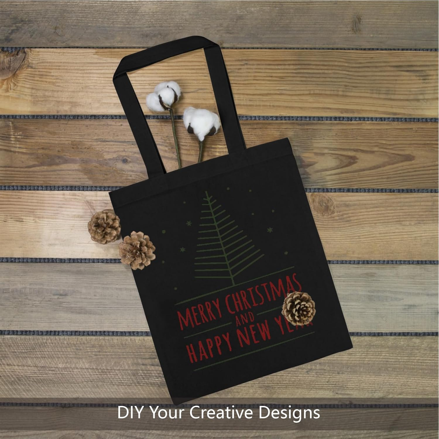 Custom One-Sided Black Canvas Tote Bag with Your Logo - Personalized Single-Sided Grocery Bag - Custom DTF Front Print Shoulder Bag