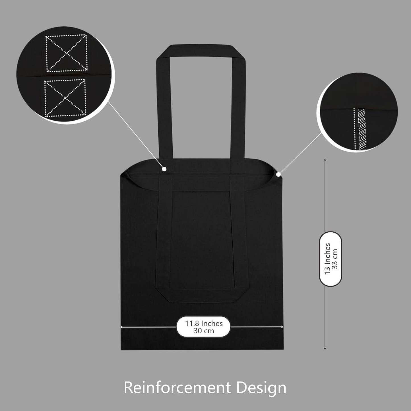 Custom One-Sided Black Canvas Tote Bag with Your Logo - Personalized Single-Sided Grocery Bag - Custom DTF Front Print Shoulder Bag