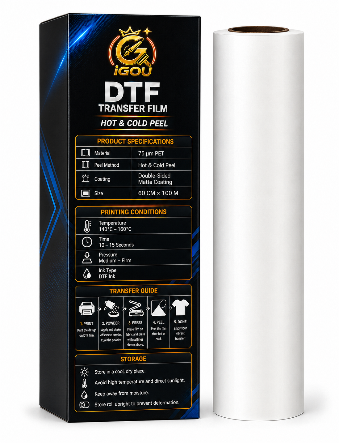 Premium DTF Transfer Film - Double Sided Matte PET Film for Direct Transfer Film Printing - Clear Print, High Ink Absorption & Easy Peel (A3 / A4 / 24" Roll)